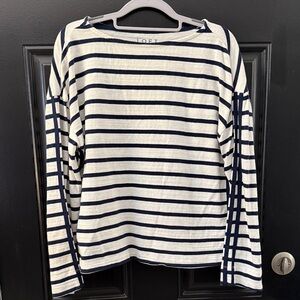 LOFT Women's Navy and White Striped Long-Sleeve Top